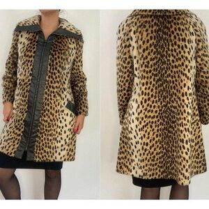 Sportowne Safari Faux Fur Leopard Print Coat Beige Black Vintage(no size tag)